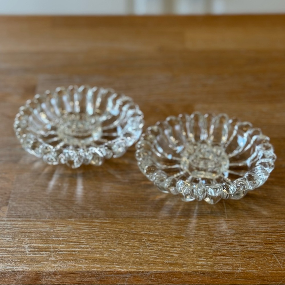Vintage Hazel Atlas Daisy Pressed Glass Candle Holders - set of 2